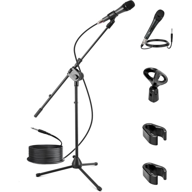 Kit Soporte Tripie para Micrófono Pyle, Inculye Micrófono y Cable de 4.5 Metros, Brazo Extensible de 19 cm, Patas de Trípode Muy Resistentes y Altura Ajustable de 80 CM a 1.5 MTS