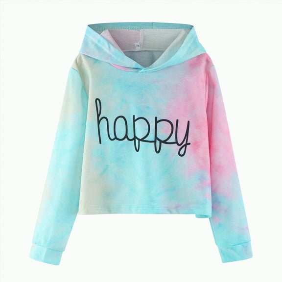 UAYOTSE Hoodies Letter Kids Tie Sweatshirts Tops Clothes Sleeve Dyed Girls Short Teen Long Pullover Girls Tops(Multicolor&6,8-9 Years)
