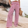 thumbnail image 2 of Annhoo Striped Pants for Women Casual Smocked High Waist Wide Leg Pants Flowy Loose Palazzo Trousers with Pockets, 2 of 5
