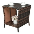 thumbnail image 3 of HiiKaa 19in Wicker Rattan Side Table,Outdoor Square Rattan Coffee End Table with Tempered Glass Top and Storage for Patio Porch Lawn Brown, 3 of 9