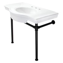 Kingston Brass VPB1370ST Templeton 37" Ceramic Console Sink with Stainless Steel Legs (8-Inch, 3-Hole), White/Matte Black