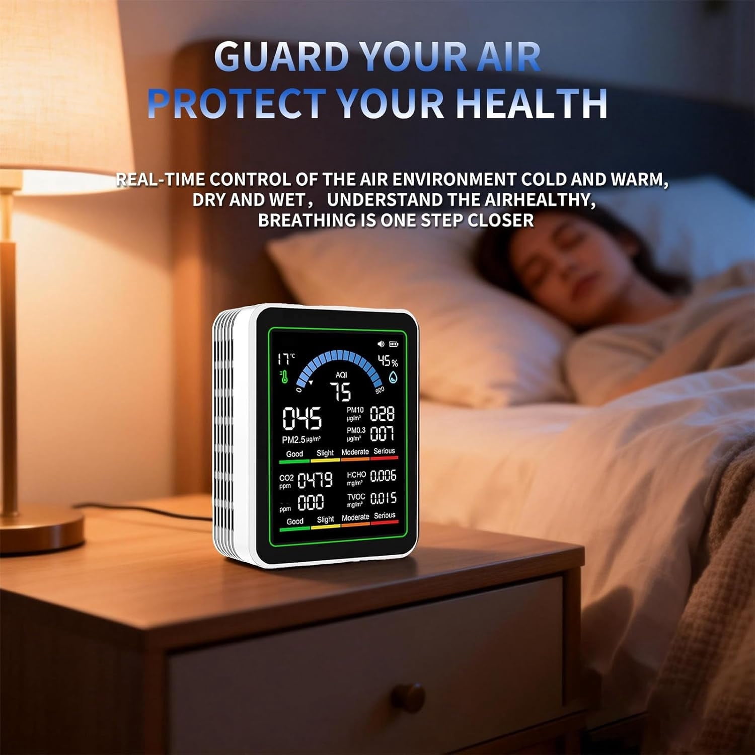 10 in 1 Indoor Air Quality Monitor, Integrated Indoor Air Quality Detecting Meters, Household Environment Monitoring Tools, Portable Sensing Devices for Home Cars Hotel Plants/Pets-White, White