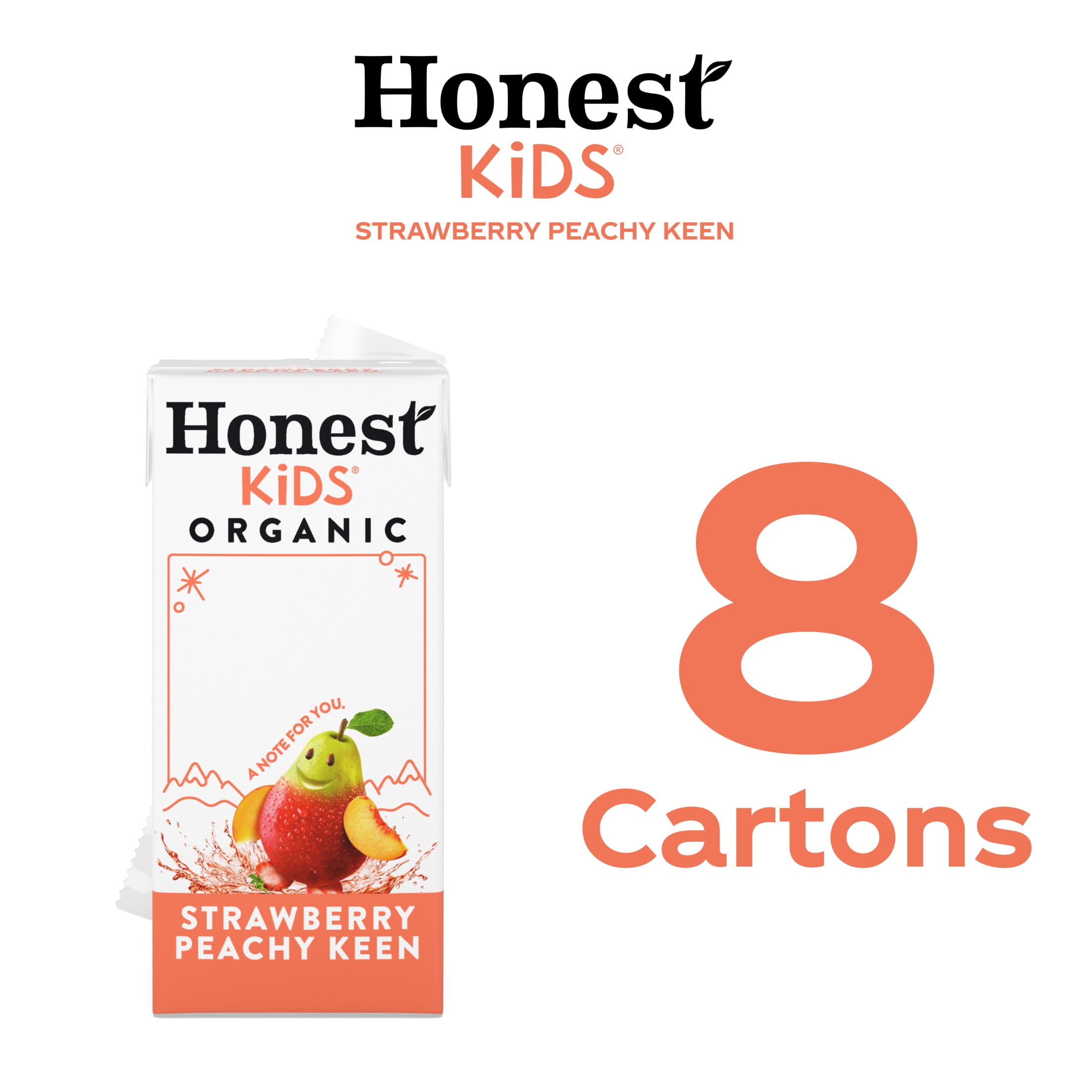 (3 pack) Honest Kids Strawberry Peachy Keen Organic Juice Drink Cartons, 6 fl oz, 8 Pack