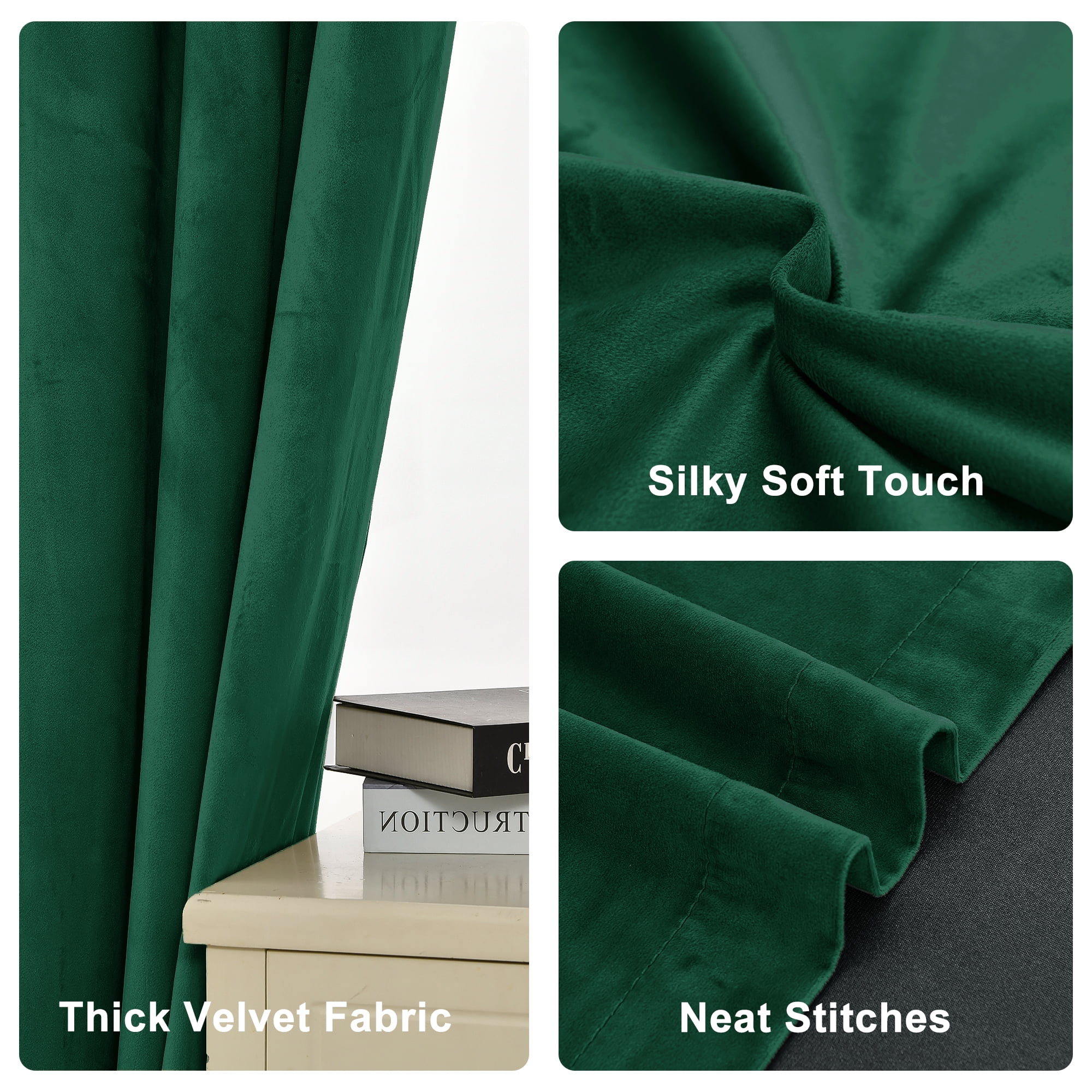 XWZO Velvet Curtains 96 Inches Long - Soft Luxury Room Darkening Privacy Window Curtain Panels for Bedroom/Theater/Living Room with Tiebacks, Grommet, W52 x L96, Emerald Green, Set of 2