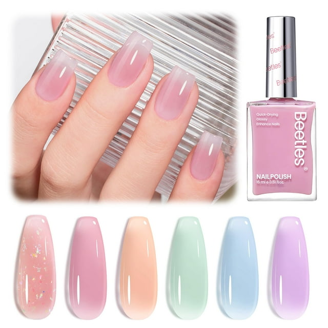 Set de esmaltes de uñas Beetles Jelly, 6 colores, 15 ml, larga duración