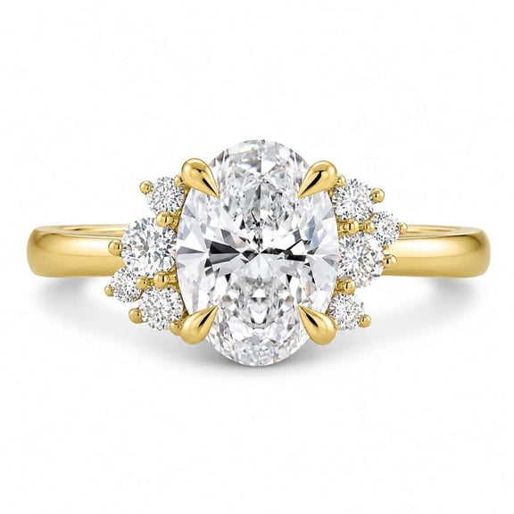 vylahjewellery Oval Moissanite Ring with Round Side Stones, Engagement Ring for Women, Bridal Wedding Ring, Luxury Proposal Ring