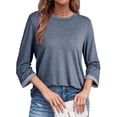 thumbnail image 3 of Women'S Shirts Fashion 3/4 Length Sleeve T Shirts Cute Crewneck Casual Tops Basic Blouses Blue XXL, 3 of 6