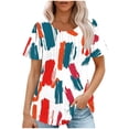 thumbnail image 2 of Pisexur Hauts pour Femmes, Blouses Habillées Décontractées pour Femmes, T-shirt à Manches Courtes Imprimé en Lin Col Rond Grande Taille Café,S, 2 of 2
