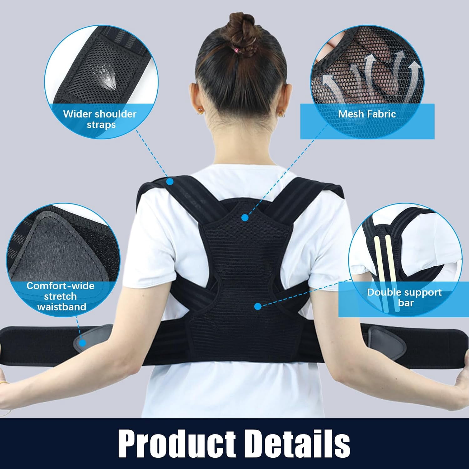 Back Brace Posture Corrector for Kids, Back Straightener Posture Corrector, Scoliosis and Hunchback Correction, Under Clothes Adjustable Upper Back Posture Brace for Teens, Spinal Supportor, Black, S
