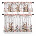 thumbnail image 2 of Kitchen Window Curtains Valance and Tier Set, Easter Pastoral Bunny Rose Rod Pocket Tier Curtain Valance Set, Colorful Egg Floral Leaves Light Filtering Cafe Curtains for Bedroom Living Room, 2 of 9
