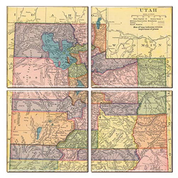 Utah Coaster of Vintage Map (Set of 4)