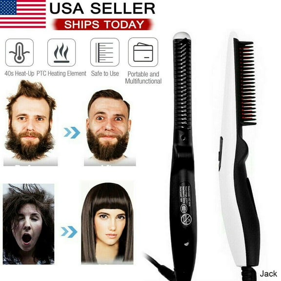 Fast Heated Electric Straight Hair Comb Beard Straightner Brush Styler For Men Women