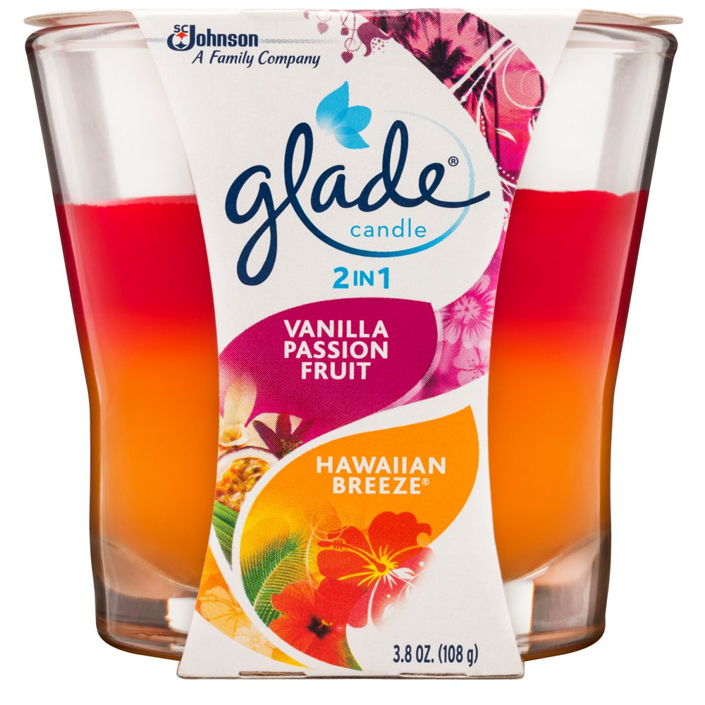 Glade Candle, 2 in 1 Vanilla Passion Fruit & Hawaiian Breeze 3.8 oz