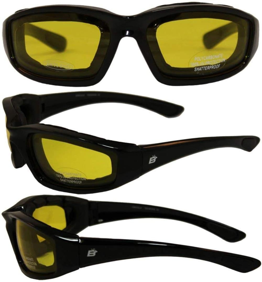 Birdz Eyewear 3 Oriole Foam Padded Motorcycle Riding Sunglasses 1 Clear 1 Smoke and 1 Yellow 
