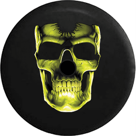 2018 2019 Wrangler JL Backup Camera 3D Cracked Grinning Skull Almost Glowing Lime Spare Tire Cover for Jeep RV 32