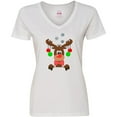 thumbnail image 3 of Inktastic Cute Christmas Reindeer with Red Nose, Ornaments and Bow Tie Women's V-Neck T-Shirt, 3 of 5