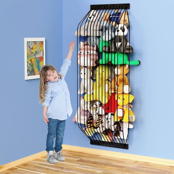 Stuffed Animal Storage Hammock Wooden Plush Toy Organizer for Kids Room Décor, Playroom Nursury Plush Toys Storage Caddy, Decoration Wall Hanging Stuffed Animal Net or Hammock Corner