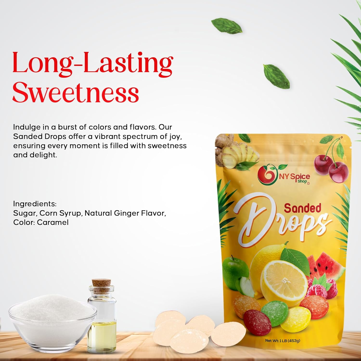 NY SPICE SHOP Ginger Sanded Candy Drops - 3 Pound - Classic Ginger Flavored Hard Candy - Sour Drops Candy - Old Fashioned Sanded Drops - Perfect for Snacking, Sharing & Decor
