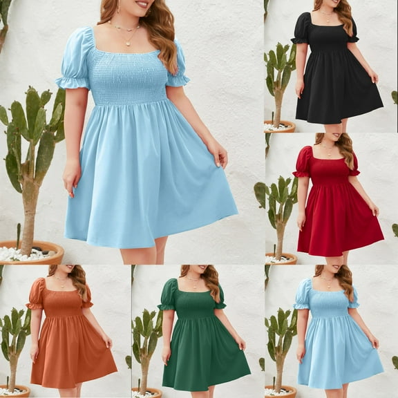 MIANHT Casual Dresses for Women Trendy Solid Color Drop Shoulder Mini Dress Classy Slim Fit Short Sleeve Party Dress Black L