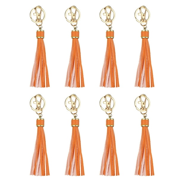 8pcs Borlas de Cuero PU, 6" Borla de Llavero con Anillos para Hacer Joyería (Naranja)