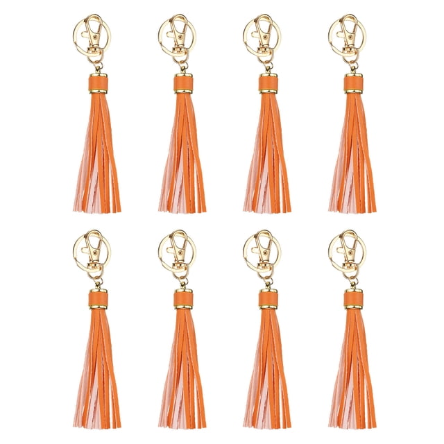 8pcs Borlas de Cuero PU, 6" Borla de Llavero con Anillos para Hacer Joyería (Naranja)