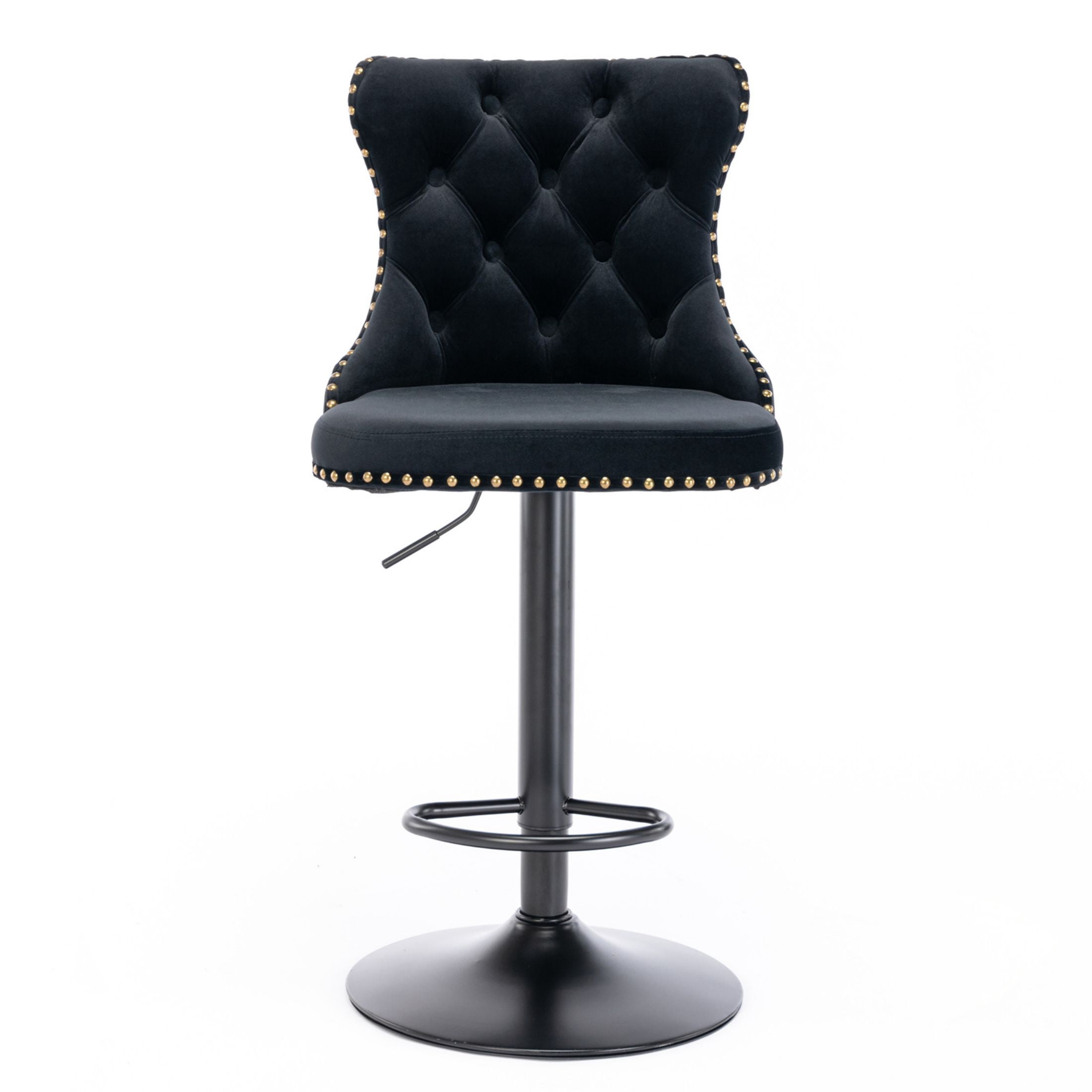 PORKISS Bar Stools, Velvet Adjustable Swivel Barstools with Back Set of 2, Modern Upholstered Kitchen Island Chairs with Tufted for Home Bar, Black