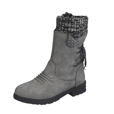 VMESZQFG Womens Booties Shoes Womens Winter Boots Wide Calf Women Mid Boots Up For Women Shoes Lace Calf Vintage Heels Thick Casual Boots Retro Women s Dress Work Boot Gray