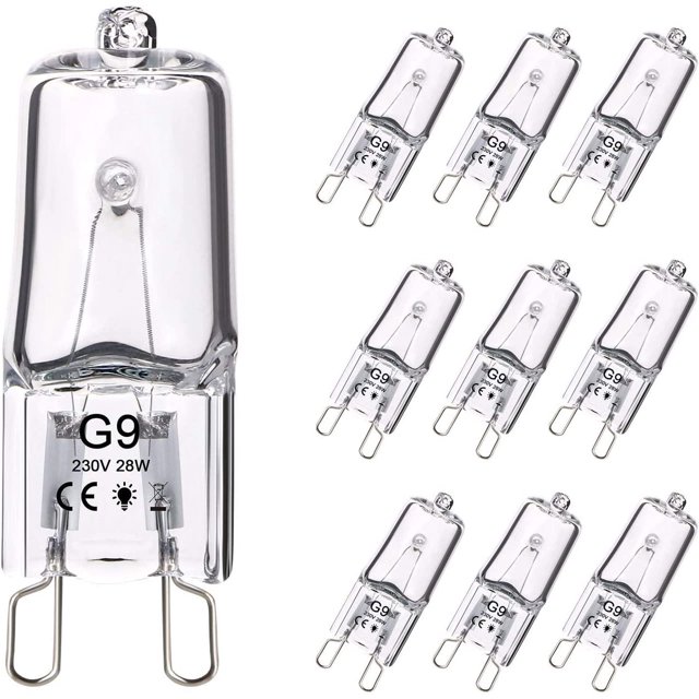 Lámpara halógena G9, 10 bombillas halógenas G9 de iluminación 28 W 230 V 370 lm 2800 K blanco cálido regulable (10 unidades de blanco cálido) brillar Electrónica