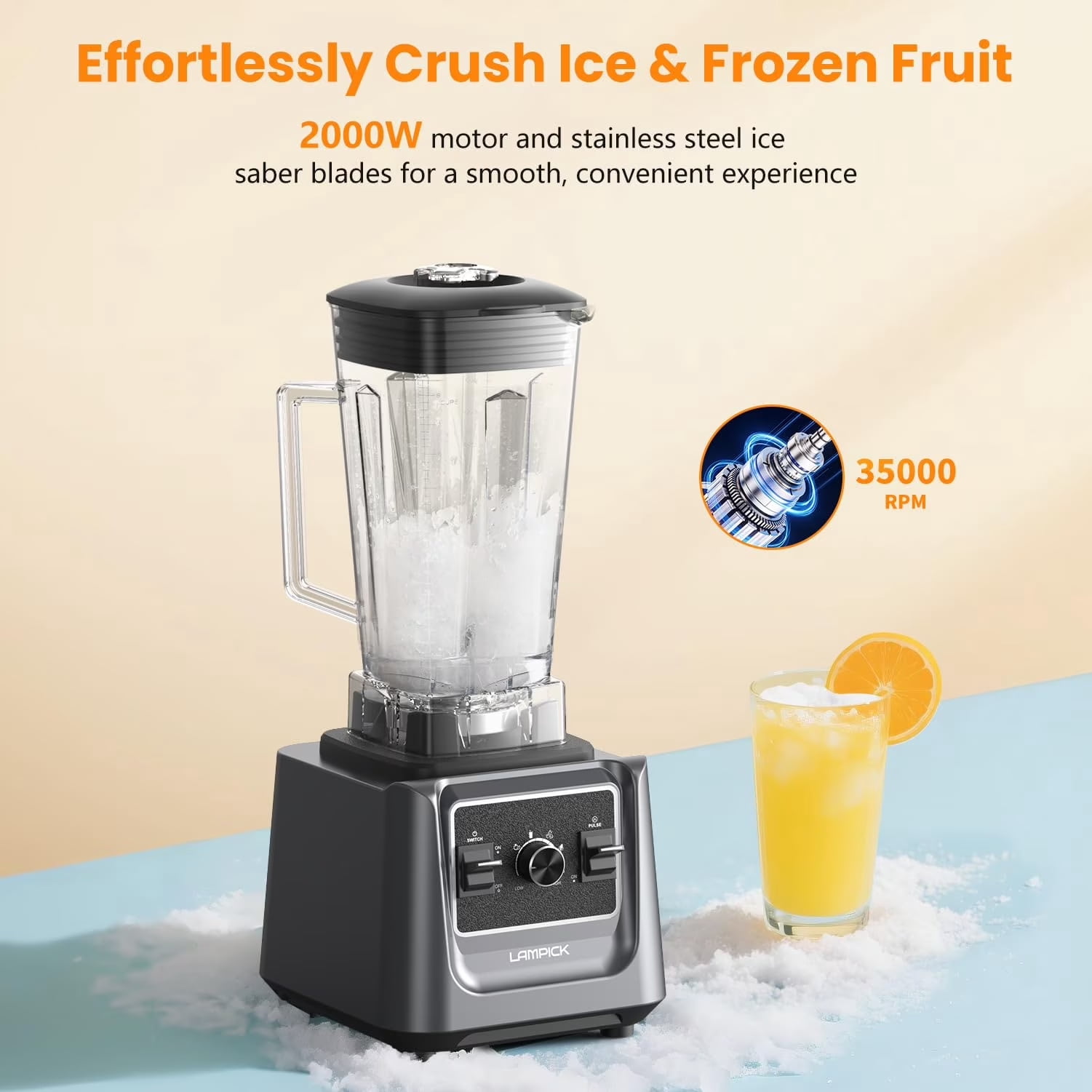 Blenders for Kitchen, 2000W Blender for Smoothies 35000 RPM Professional Grade High-Speed Smothie Blender with 68oz Pitcher & 27oz To-Go Cup for Smoothies, Ice, and Frozen Fruit
