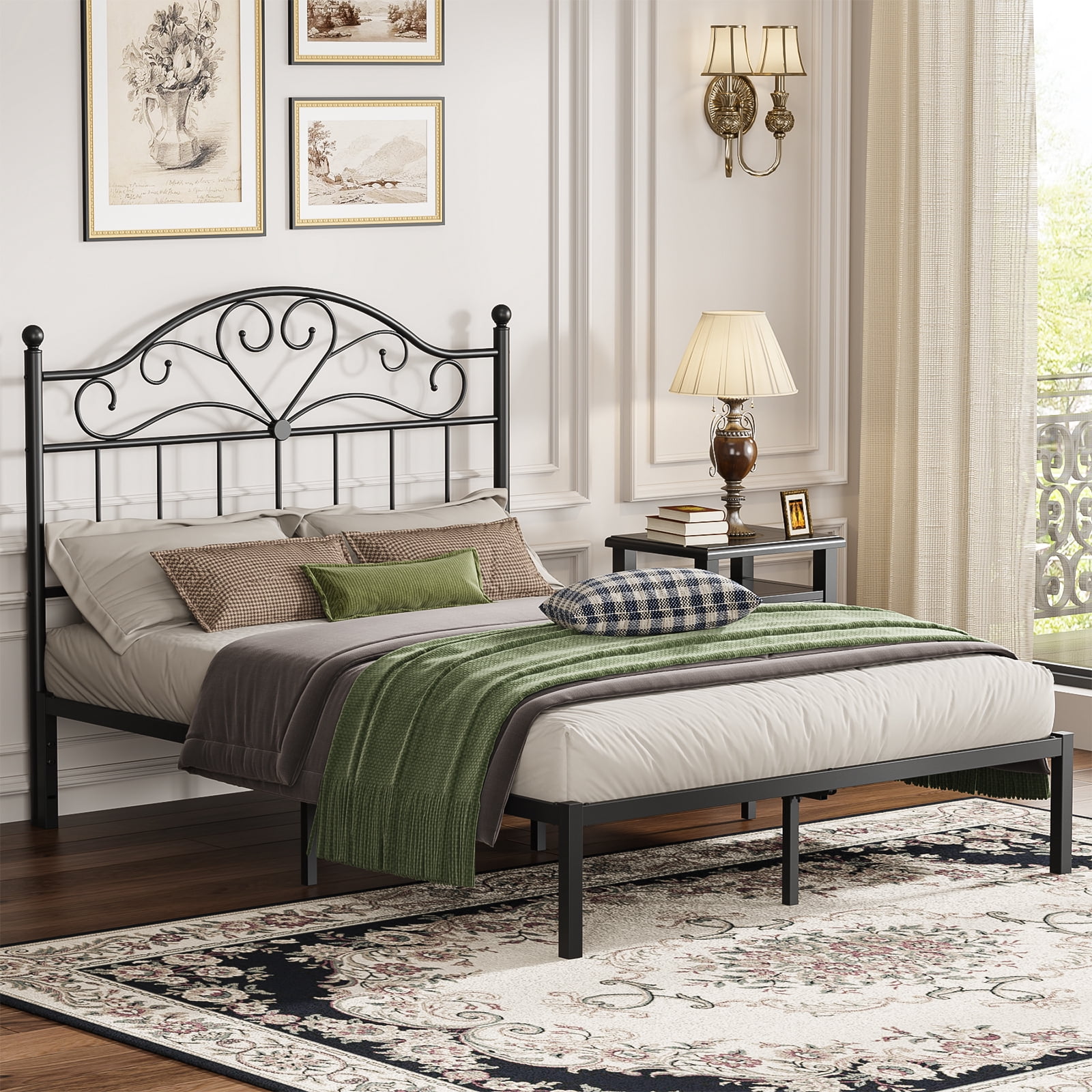 Yoneston Vintage Metal Queen Headboard with 3-Level Height Adjustment for Queen Bed Frame, Black