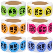 3000 PCS Percent Off Stickers,Discount Stickers 10 to 60 Percent Off Clearance Sticker,Circle Pricemarker Label,Multicolored Percent Off Adhesive Labels for Retail Store Clearance,1Inch 6 Rolls