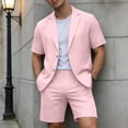 thumbnail image 2 of IWRICH Summer 2 Piece Suits for Men Short Sleeve Tuxedo Blazer Wedding Party Jackets and Elastic Waist Shorts Casual Outfits Pink M, 2 of 7