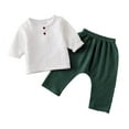 thumbnail image 1 of Girls Spring Outfits Solid Pullover Long Sleeve Linen Nine Inch Pants Crewneck Baby Boy Clothes Black 12-18 Months, 1 of 2