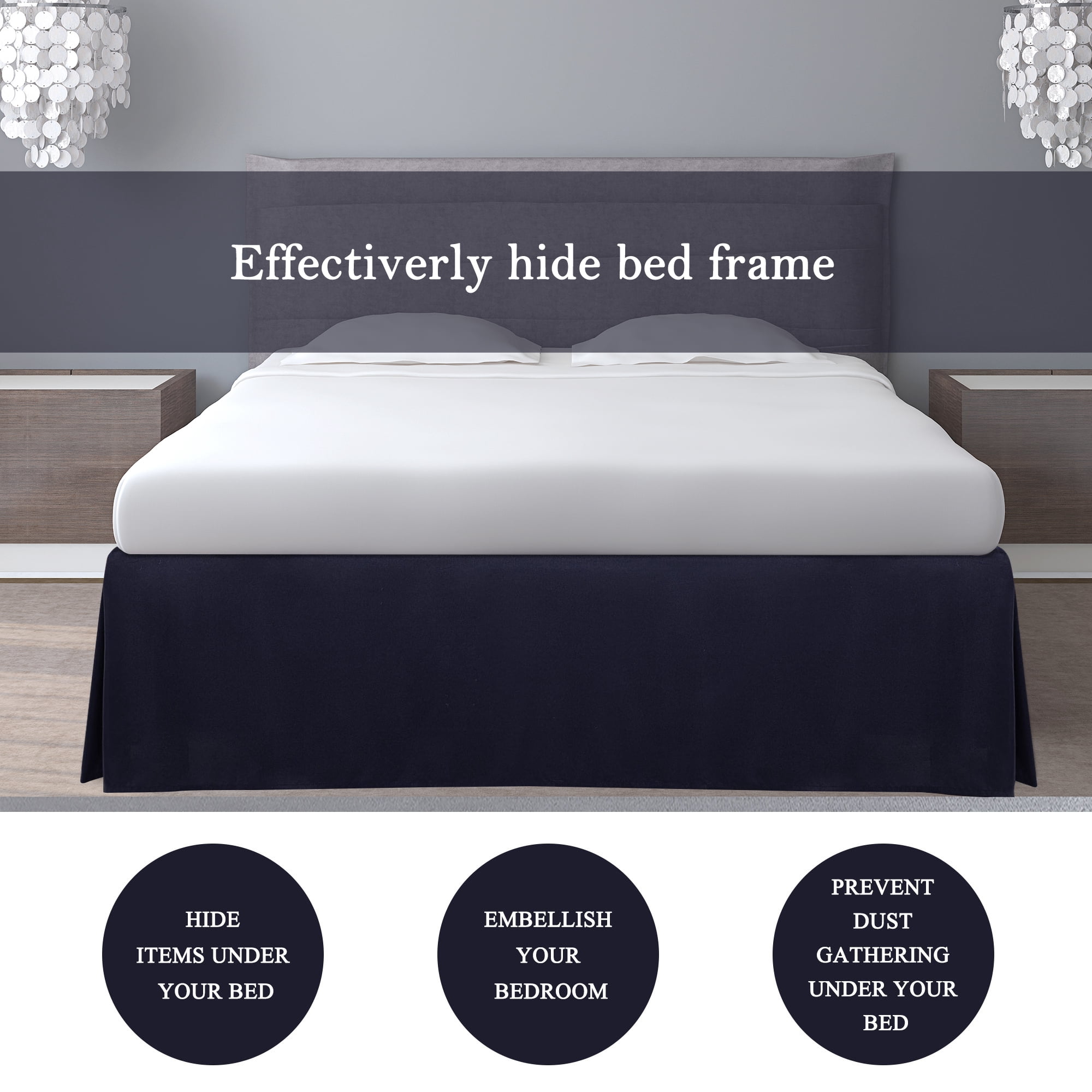 Unique Bargains Solid Pleated Ruffle Bed Skirt 14" Drop Full Navy Blue