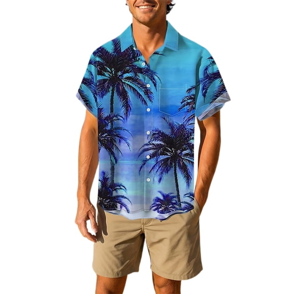 IWRICH Men's Hawaiian Plus Size Shirt Funky Beach Printed Tropical Beach Shirt Casual Button down Short Sleeve Floral Shirts Tops 05-Sky Blue XL