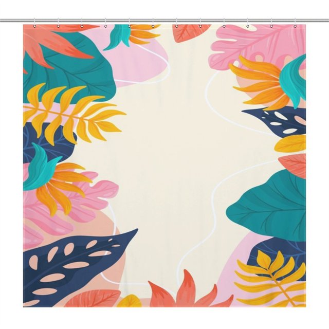 Dsscvnef Rideau de Douche Tropical pour Salle de Bain Rideau de Douche Motif Botanique Répétitif Rideau de Bain Décoratif 71 X 71 Pouces Sans Crochet Rideau de Douche Doublure Transparente