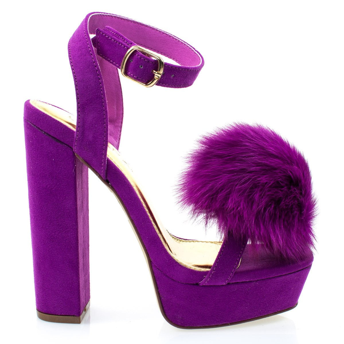 black block heels with fur
