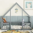 thumbnail image 2 of Bellemave Twin Size Floor Bed Frame, Wooden House Bed Twin Size with Fence, Montessori Bed with Guardrails for Bedroom(Gray), 2 of 9