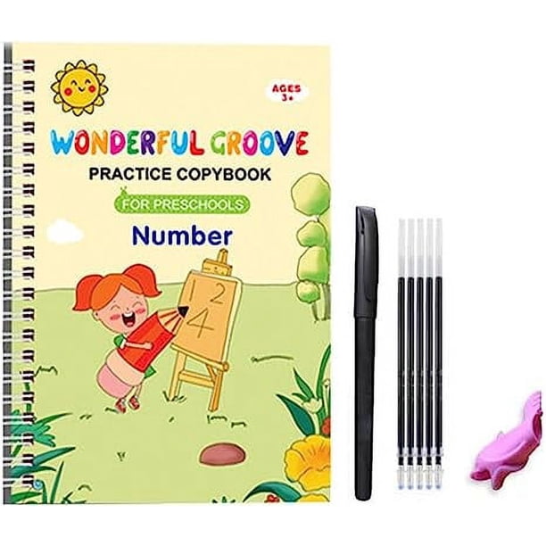Nvzi Cuaderno reutilizable para aprender matemáticas, inglés, caligrafía en 3D, números del 0 al 10, juguete educativo para practicar la escritura a mano (color: conjunto de números E)