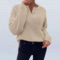thumbnail image 2 of Lovskoo 2024 Sweaters for Women Trendy V-Neck Long Sleeve Top Solid Pocket Sweater Beige, 2 of 6