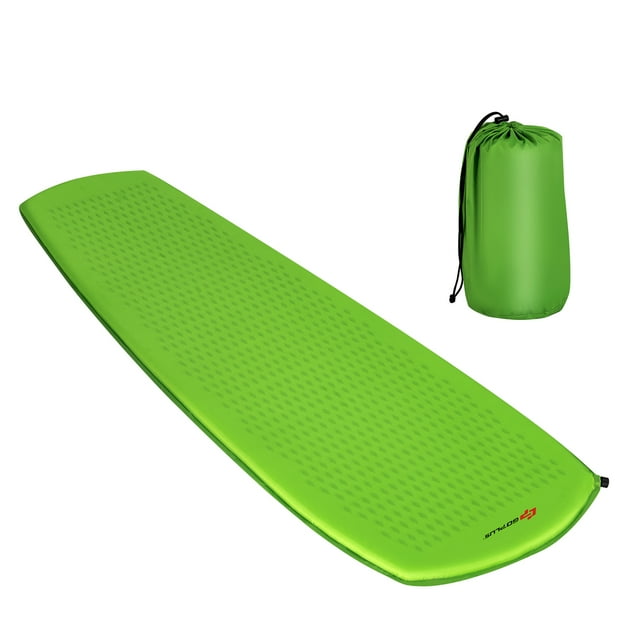 Goplus Inflatable Sleeping Pad, Self Inflating Camping Mattress w/Carrying Bag Green