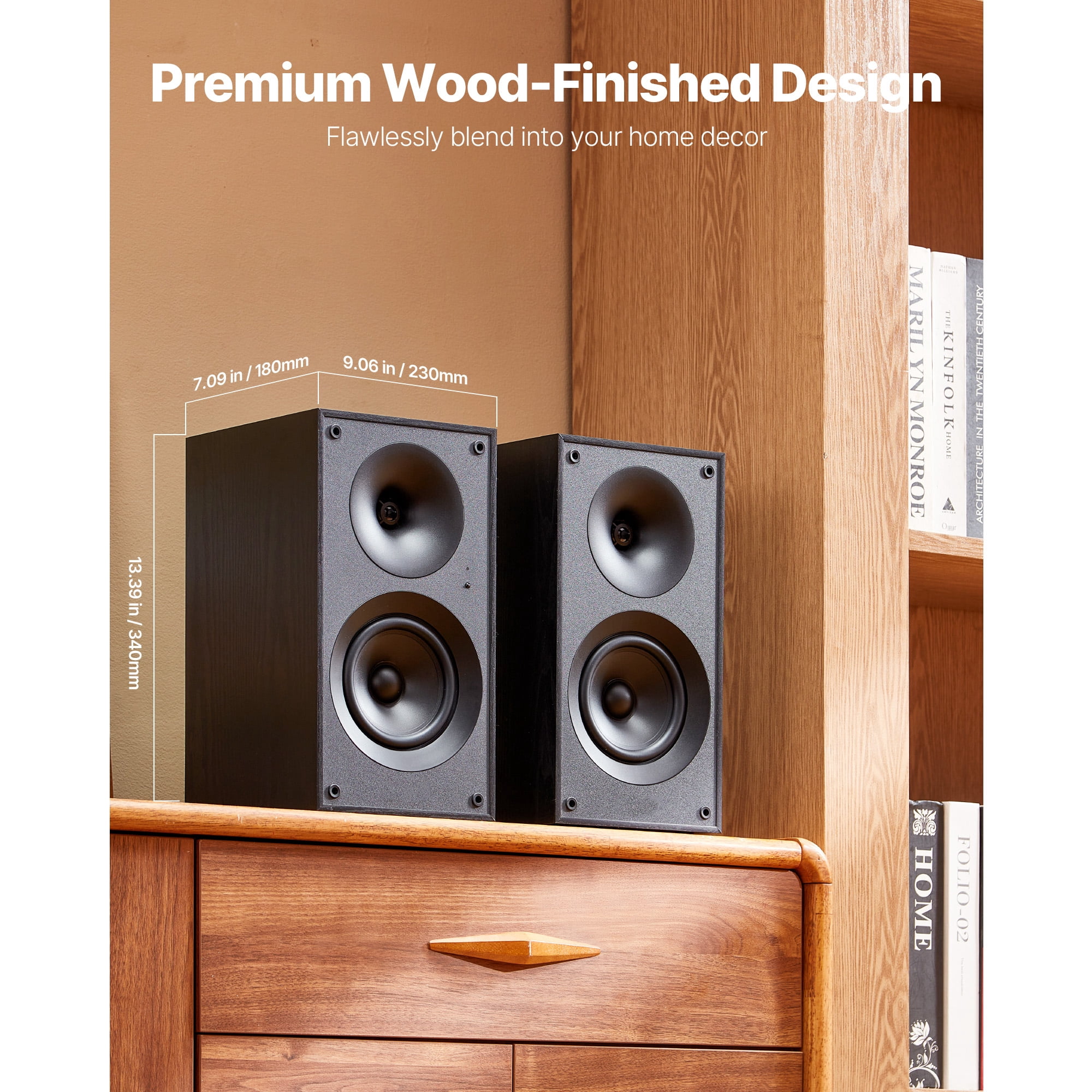 KFFKFF Powered Bookshelf Speakers, 25W x 2, Active Studio Monitor with 5.25-Inch Woofer, Bluetooth/RCA/Coaxial/Optical/USB/Subwoofer Support, Wooden Cabinet, Compatible with Turntables, PCs, and More