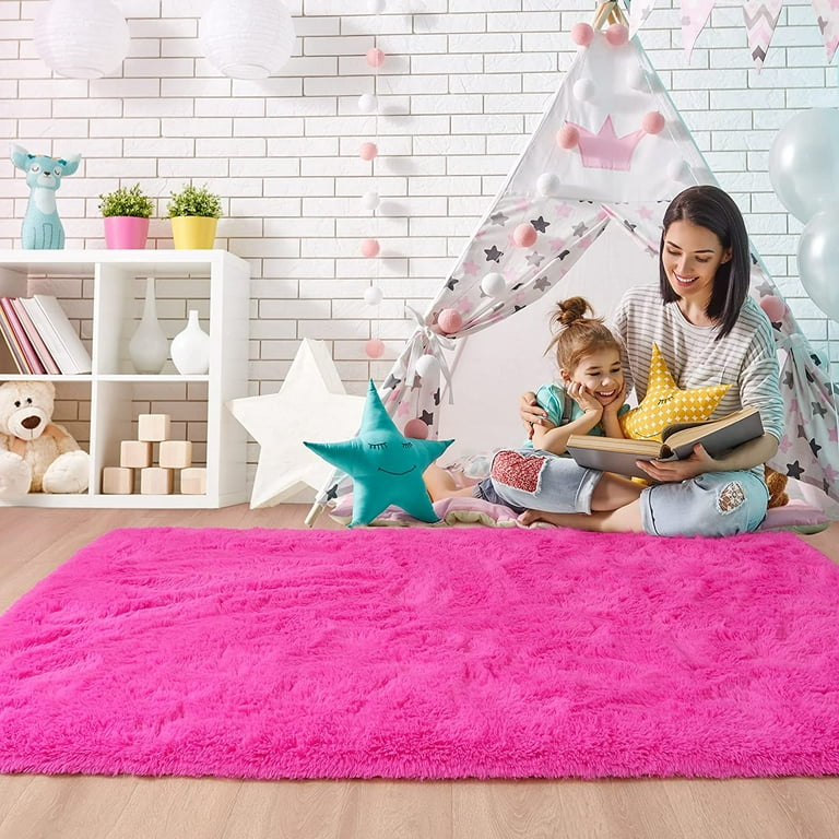 Kimicole Hot Pink Area Rug for Bedroom Living Room Carpet Home Decor, Upgraded 3x5 Cute Fluffy Rug for Apartment Dorm Room Essentials for Teen Girls