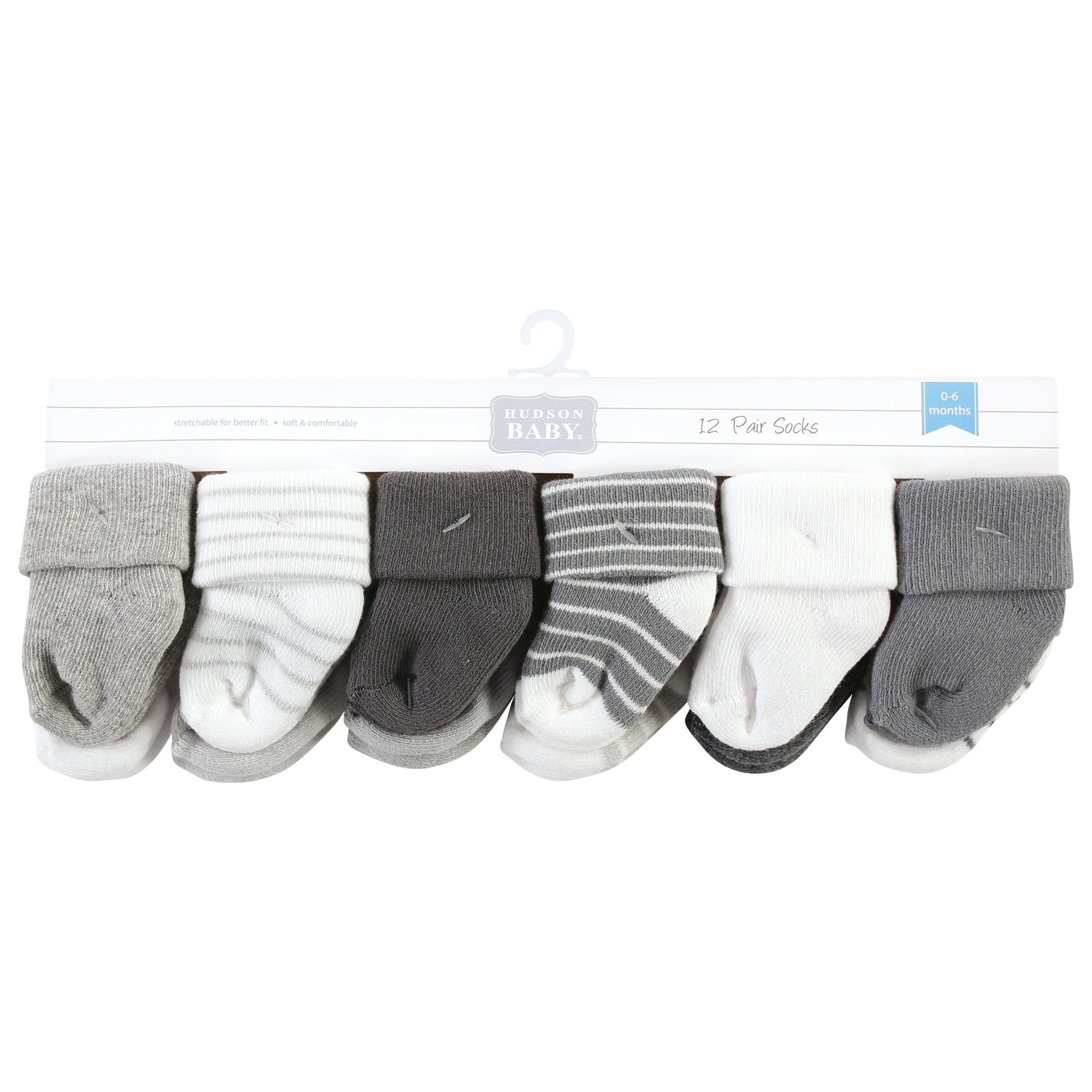 Hudson Baby Cotton Rich Baby Terry Socks 24-Pack, Gray