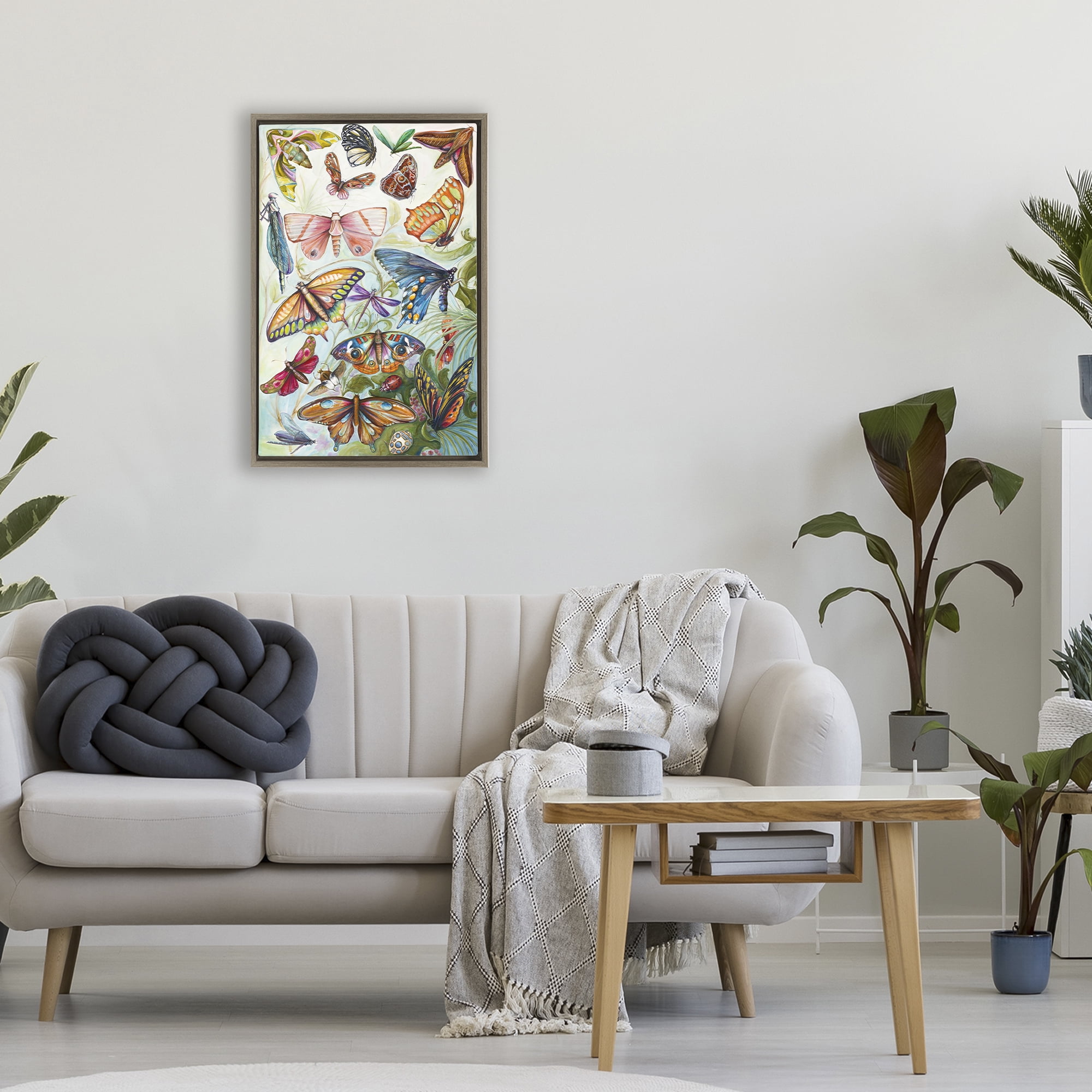 Stupell Industries Colorful Butterfly Conservatory Brown Framed Floater Canvas Wall Art, design by Diannart