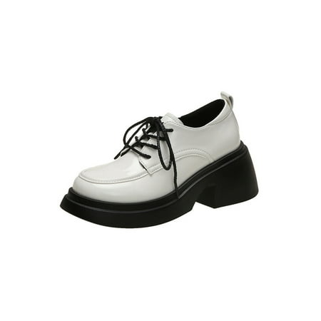 

Ritualay Womens Oxfords Lace Up Dress Shoes Platform Leather Shoe Fashion Retro Loafers Party School Comfort White 7
