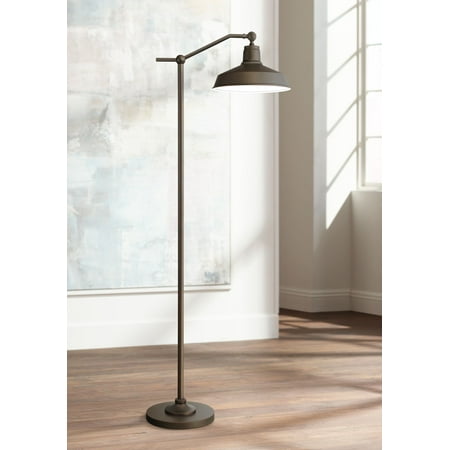- 360 Lighting Modern Downbridge Floor Lamp Satin Bronze Metal Shade Step Switch for Living Room Reading Bedroom Office
