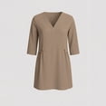 thumbnail image 6 of Feancey Women's Beach Dresses 3/4 Sleeve Linen Dress V Neck Casual Loose Midi Dresses Comfort Everyday Summer Dress with Pockets Khaki L, 6 of 8