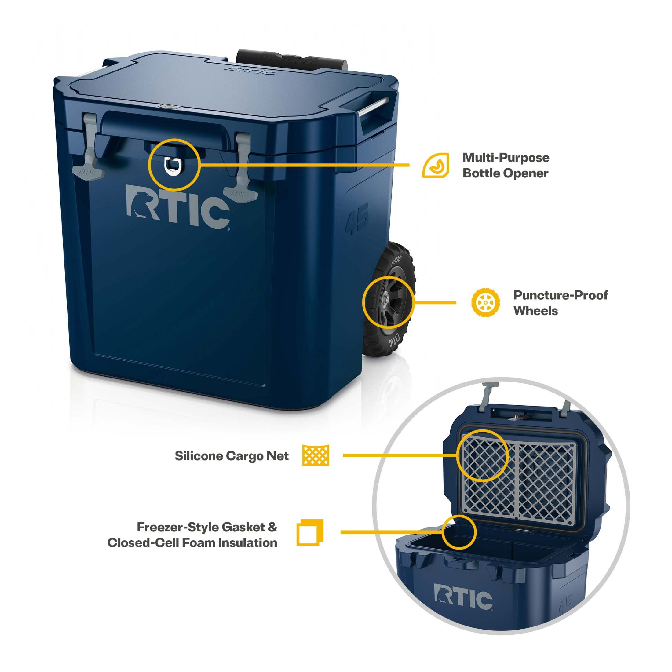 RTIC 45 QT Ultra-Tough Wheeled Hard-Sided Ice Chest Cooler, Fits 60 Cans, Navy