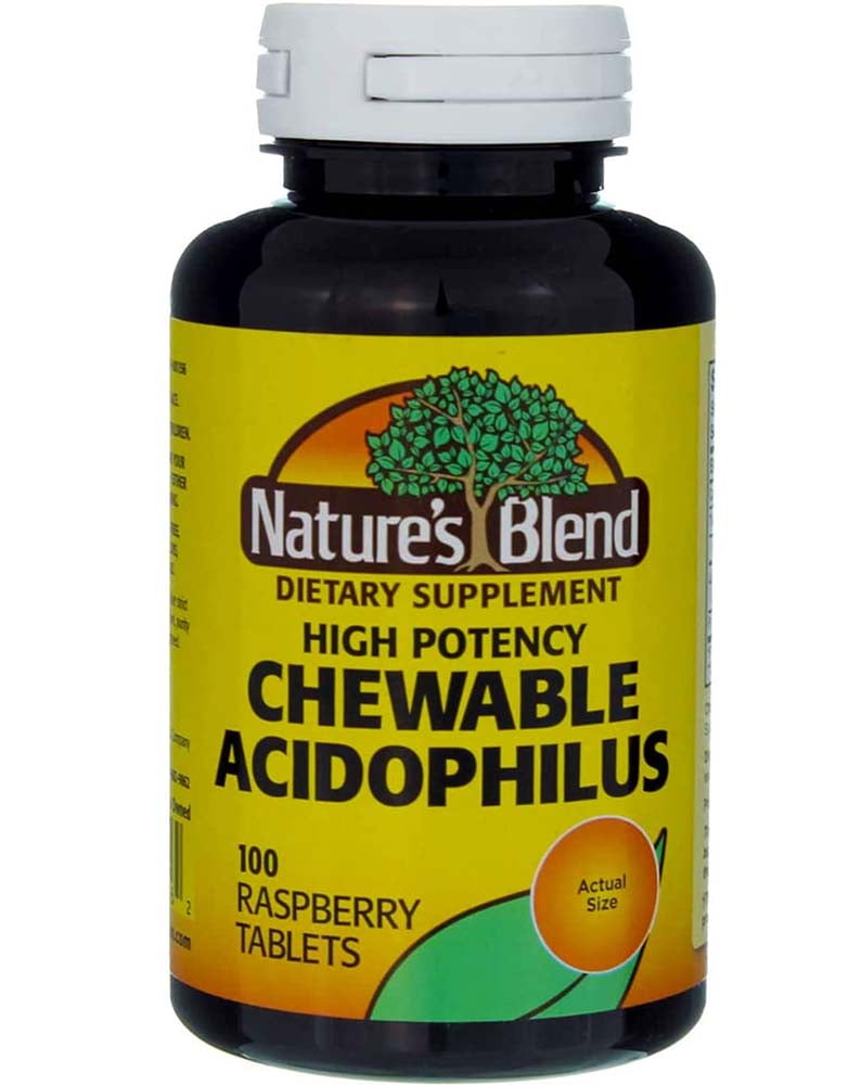 Nature's Blend High Potency Chewable Acidophilus Raspberry Tablets, 100 Count